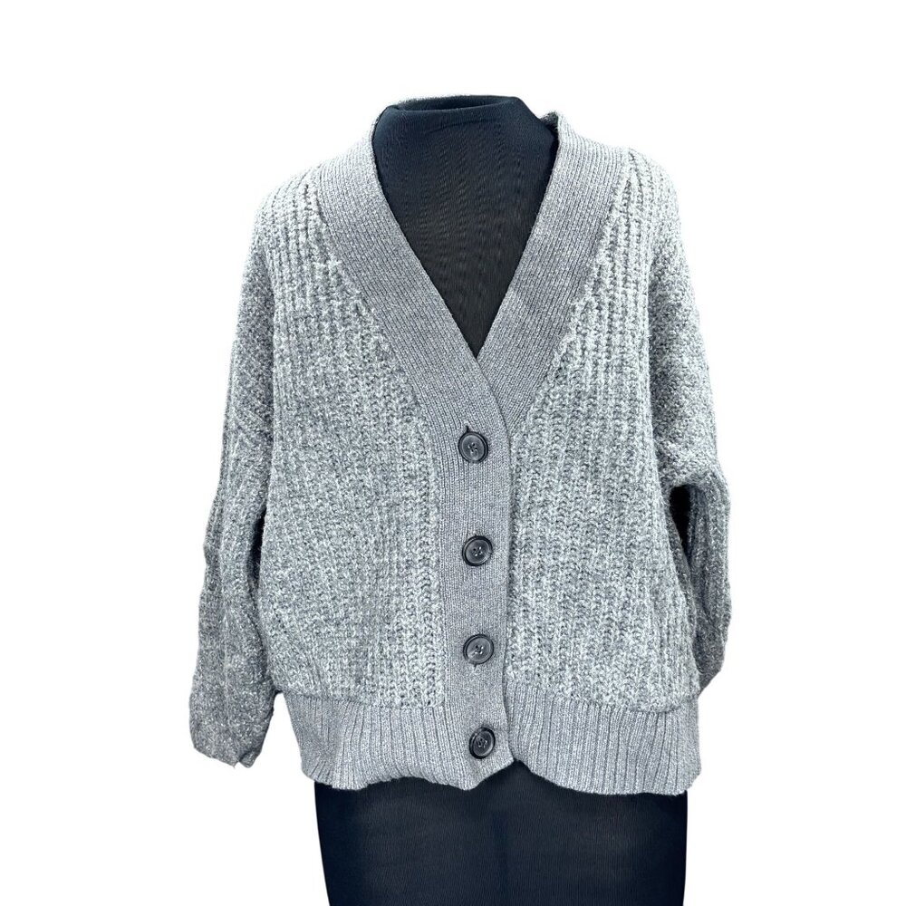 Old Navy M Gray Textured Knit Button-Up Cardigan Sweater Acrylic/Polyester Blend